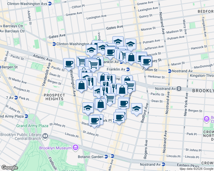 map of restaurants, bars, coffee shops, grocery stores, and more near 630 Classon Avenue in Brooklyn