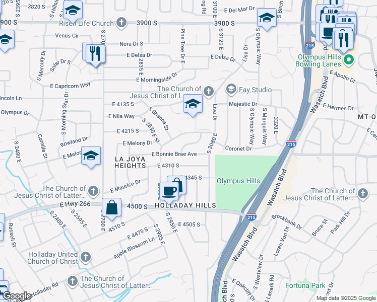 map of restaurants, bars, coffee shops, grocery stores, and more near 3001 East Bonnie Brae Avenue in Salt Lake City