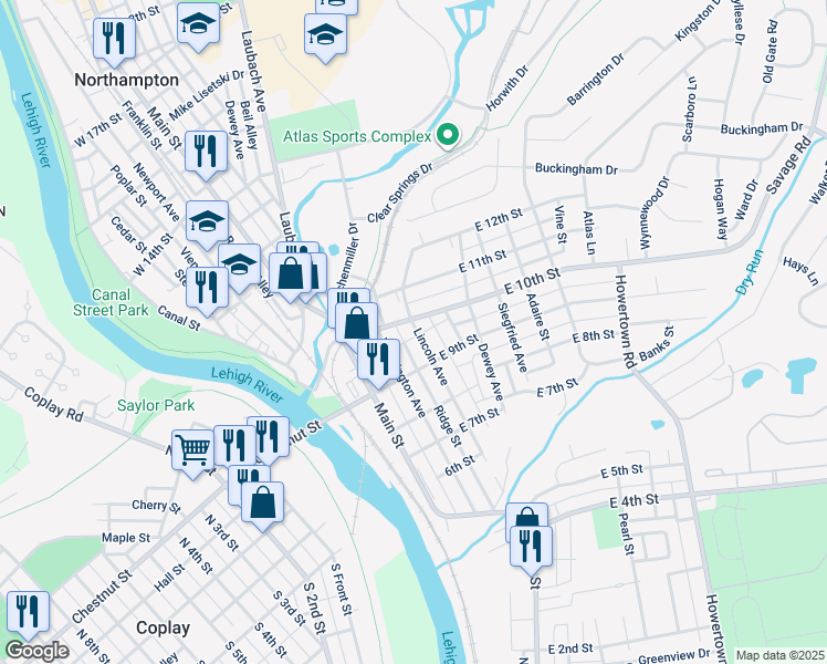 map of restaurants, bars, coffee shops, grocery stores, and more near 944 Lincoln Avenue in Northampton