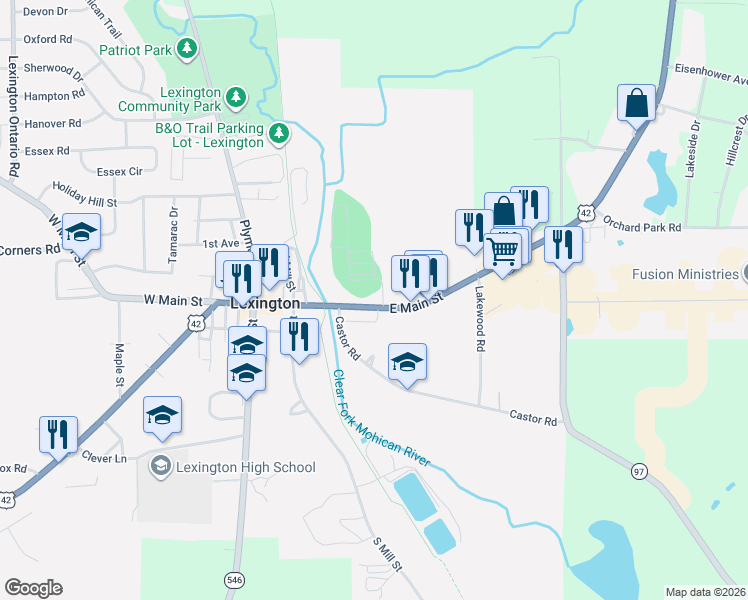 map of restaurants, bars, coffee shops, grocery stores, and more near 140 East Main Street in Lexington