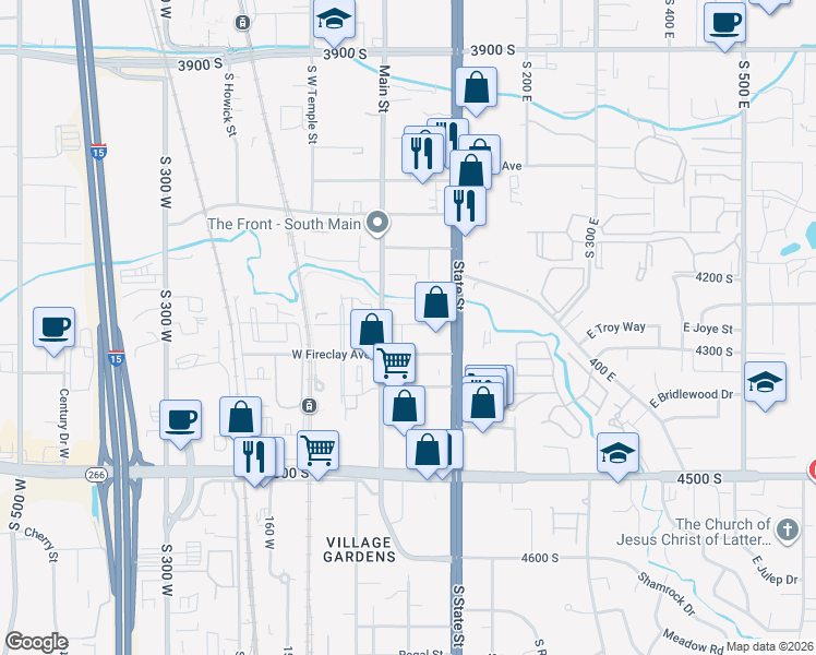 map of restaurants, bars, coffee shops, grocery stores, and more near 4255 Main Street in Murray