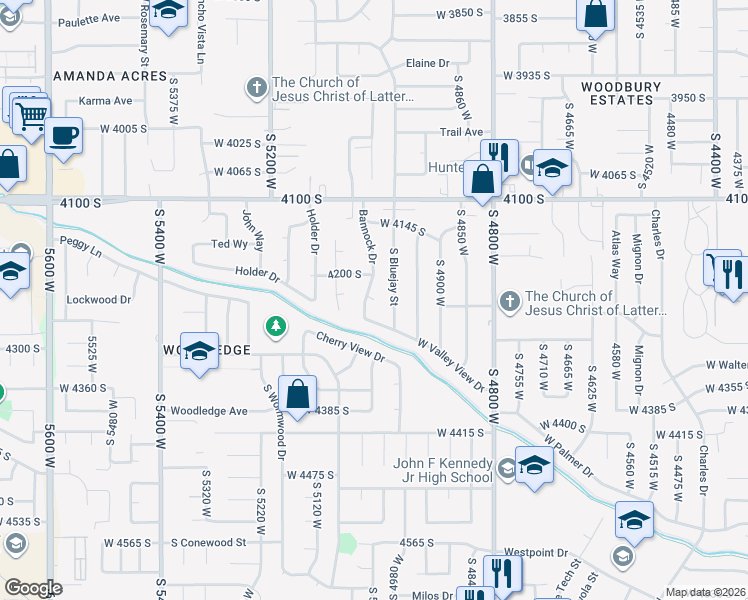 map of restaurants, bars, coffee shops, grocery stores, and more near 5014 West 4235 South in West Valley City