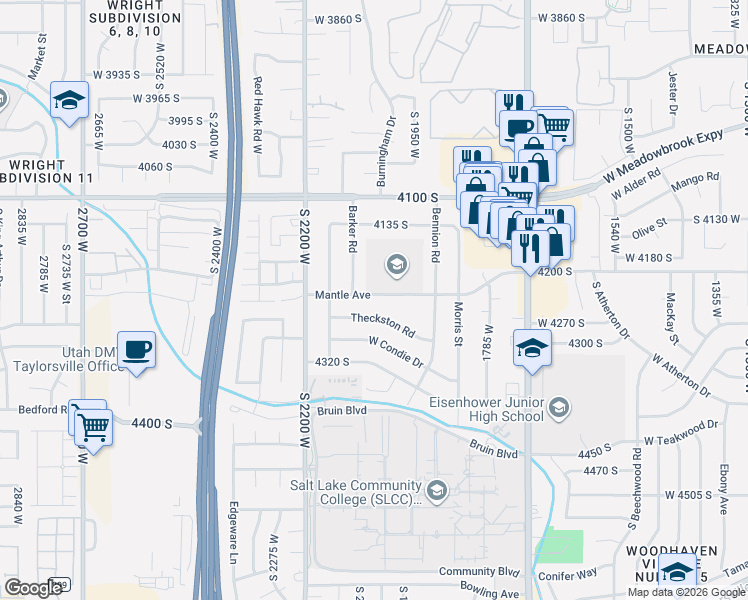 map of restaurants, bars, coffee shops, grocery stores, and more near 2030 Theckston Road in Taylorsville