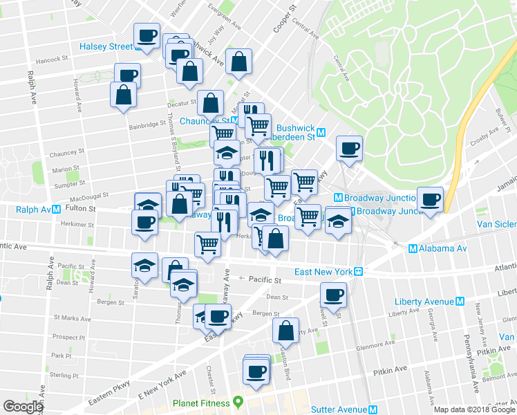 map of restaurants, bars, coffee shops, grocery stores, and more near 2083 Fulton Street in Brooklyn