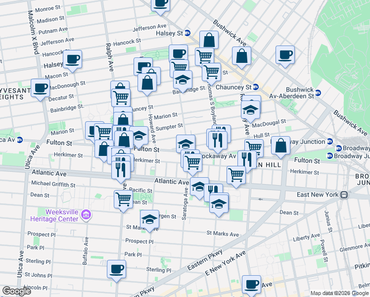 map of restaurants, bars, coffee shops, grocery stores, and more near in Brooklyn