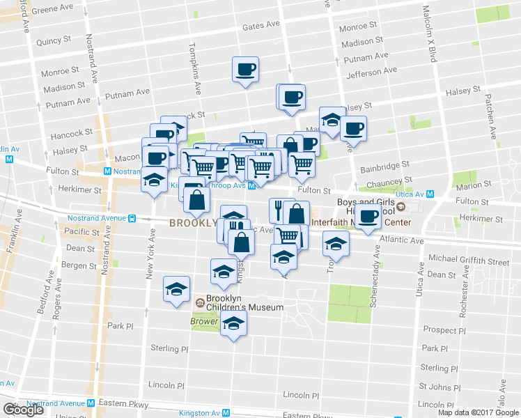 map of restaurants, bars, coffee shops, grocery stores, and more near in Brooklyn
