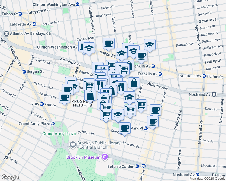 map of restaurants, bars, coffee shops, grocery stores, and more near 561 Grand Avenue in Brooklyn