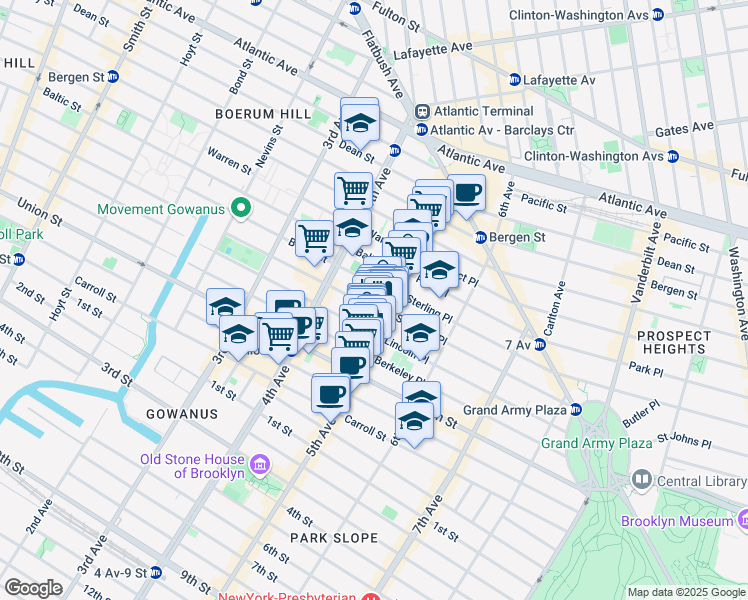 map of restaurants, bars, coffee shops, grocery stores, and more near 398 Douglass Street in Brooklyn