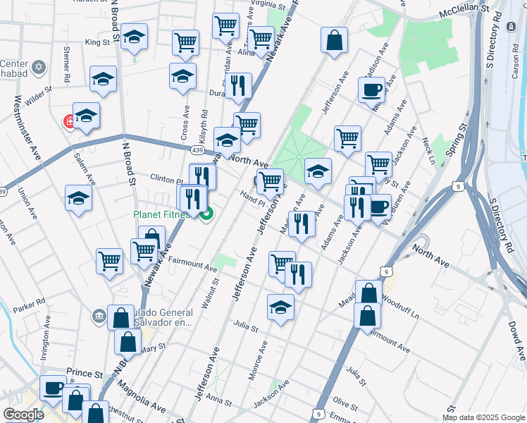 map of restaurants, bars, coffee shops, grocery stores, and more near 1138 Louisa Street in Elizabeth