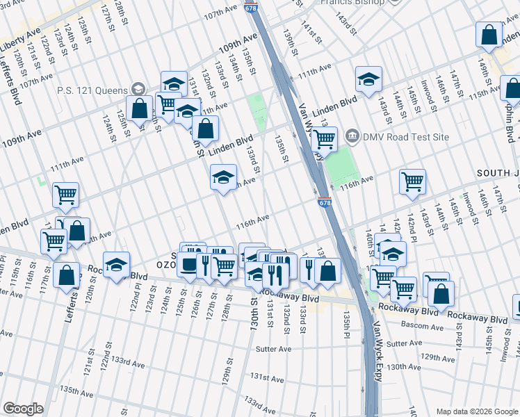 map of restaurants, bars, coffee shops, grocery stores, and more near in Queens