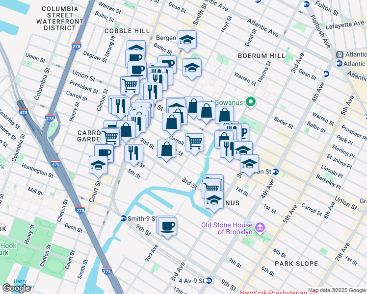 map of restaurants, bars, coffee shops, grocery stores, and more near 344 Carroll Street in Brooklyn