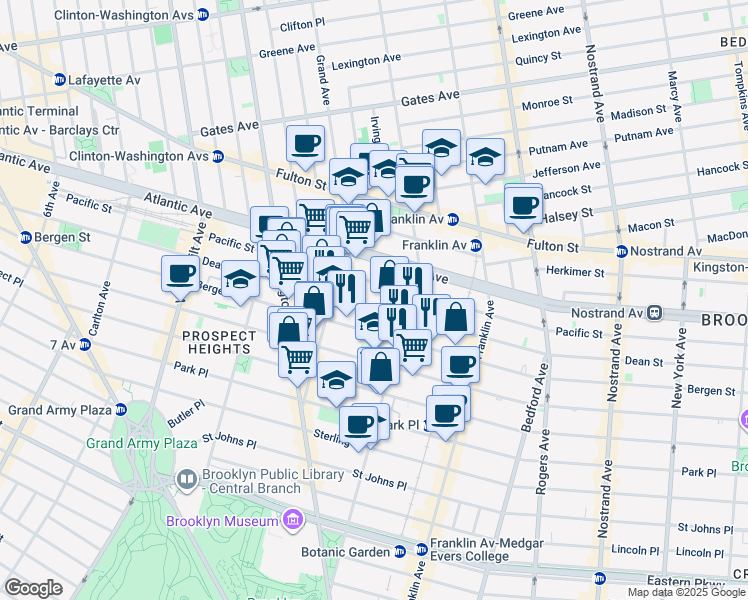 map of restaurants, bars, coffee shops, grocery stores, and more near 892 Dean Street in Brooklyn