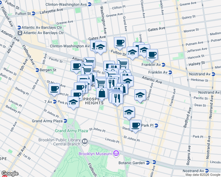 map of restaurants, bars, coffee shops, grocery stores, and more near 720 Bergen Street in Brooklyn