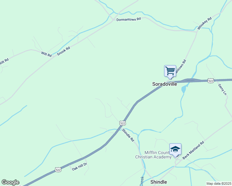 map of restaurants, bars, coffee shops, grocery stores, and more near 45 Mattern Lane in McClure