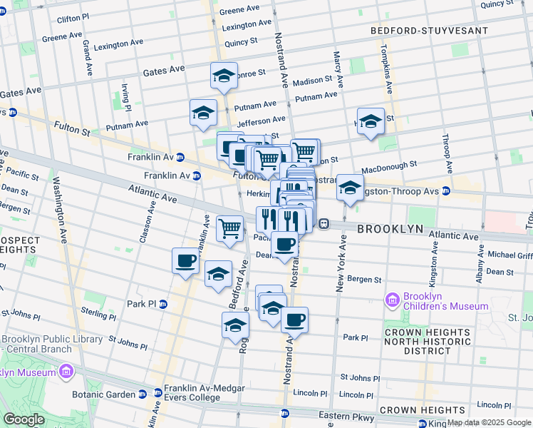 map of restaurants, bars, coffee shops, grocery stores, and more near 1238 Atlantic Avenue in Brooklyn