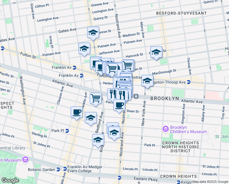map of restaurants, bars, coffee shops, grocery stores, and more near 1238 Atlantic Avenue in Brooklyn