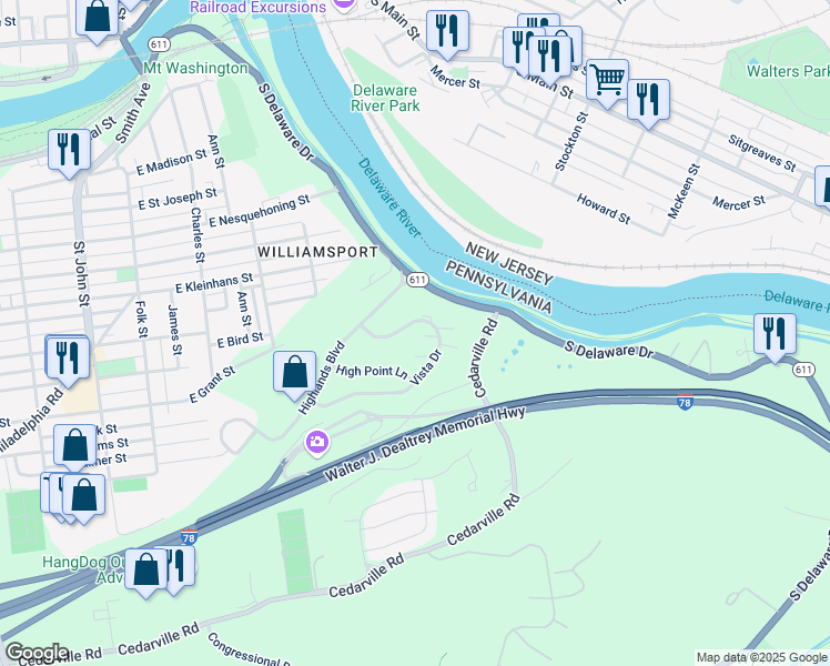 map of restaurants, bars, coffee shops, grocery stores, and more near 135 Vista Drive in Easton