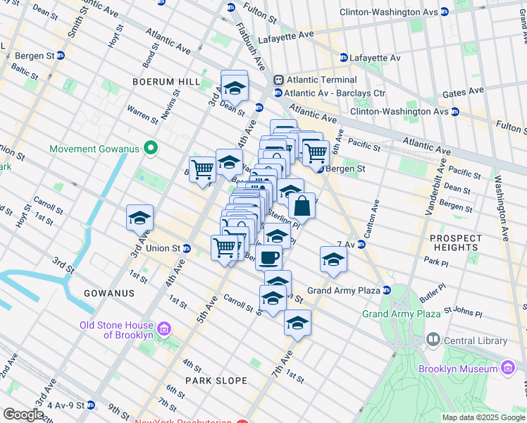 map of restaurants, bars, coffee shops, grocery stores, and more near 119 5th Avenue in Brooklyn