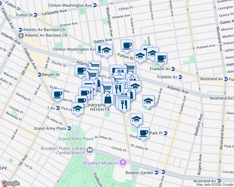 map of restaurants, bars, coffee shops, grocery stores, and more near 735 Bergen Street in Brooklyn
