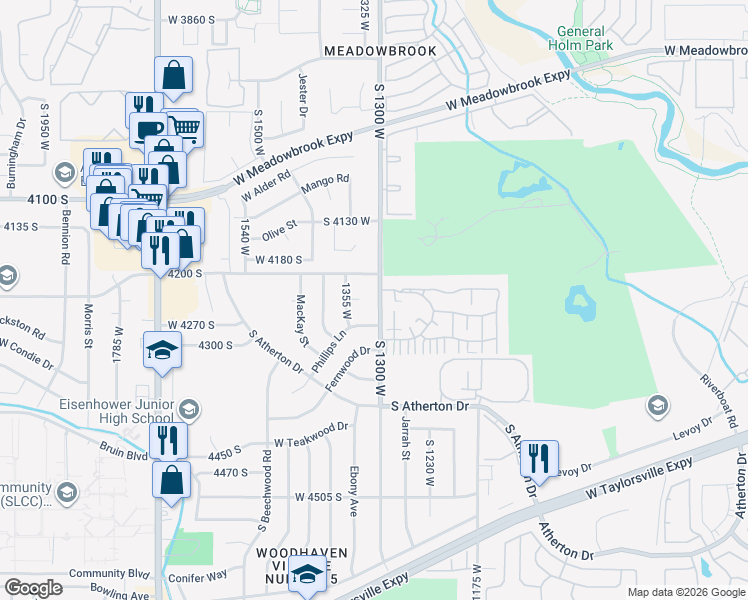 map of restaurants, bars, coffee shops, grocery stores, and more near 4240 South 1300 West in Taylorsville