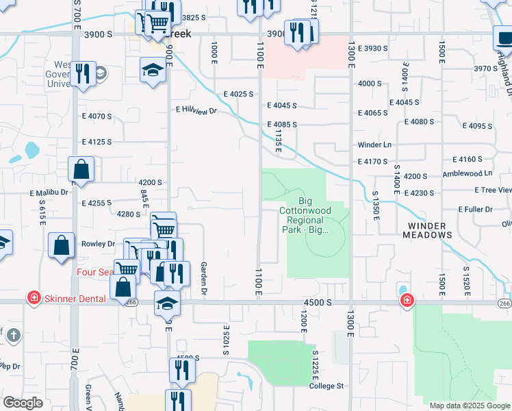 map of restaurants, bars, coffee shops, grocery stores, and more near 1114 East 4270 South in Millcreek