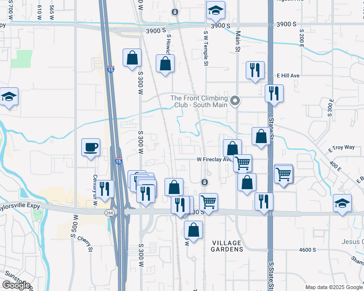 map of restaurants, bars, coffee shops, grocery stores, and more near 151 West 4250 South in Murray