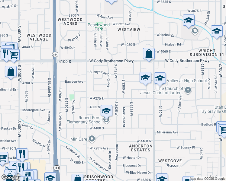 map of restaurants, bars, coffee shops, grocery stores, and more near 4251 Hopi Drive in Salt Lake City