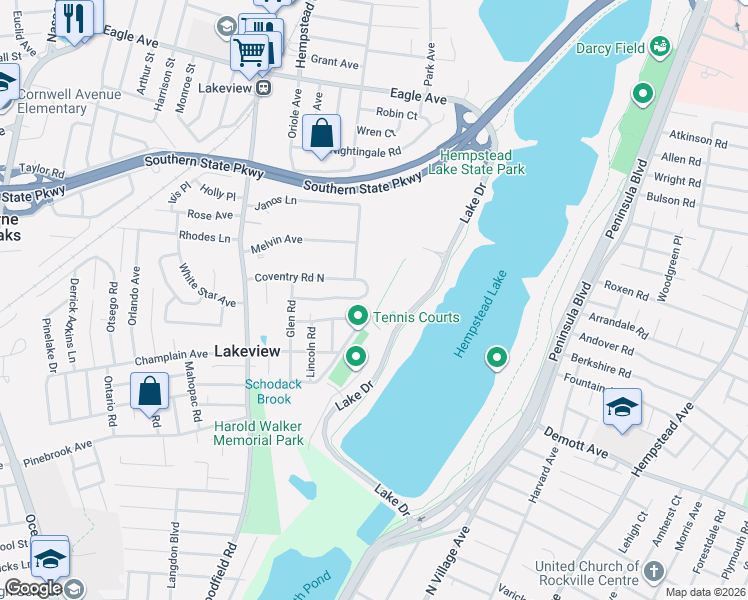 map of restaurants, bars, coffee shops, grocery stores, and more near 254 Carol Street in West Hempstead