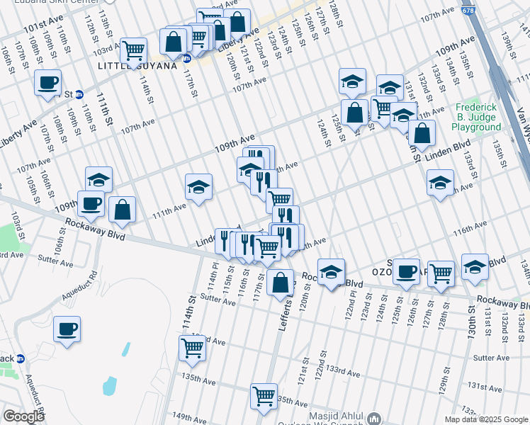 map of restaurants, bars, coffee shops, grocery stores, and more near in Queens