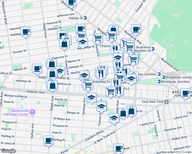 map of restaurants, bars, coffee shops, grocery stores, and more near in Brooklyn