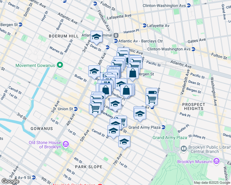 map of restaurants, bars, coffee shops, grocery stores, and more near 45 Sterling Place in Brooklyn