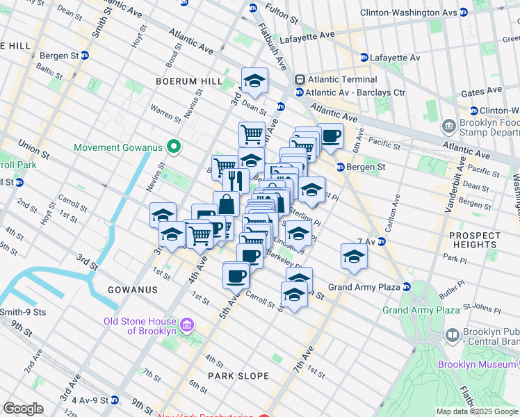 map of restaurants, bars, coffee shops, grocery stores, and more near 398 Douglass Street in Brooklyn