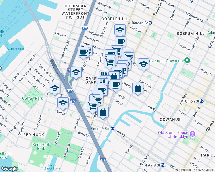 map of restaurants, bars, coffee shops, grocery stores, and more near 429 Court Street in Brooklyn