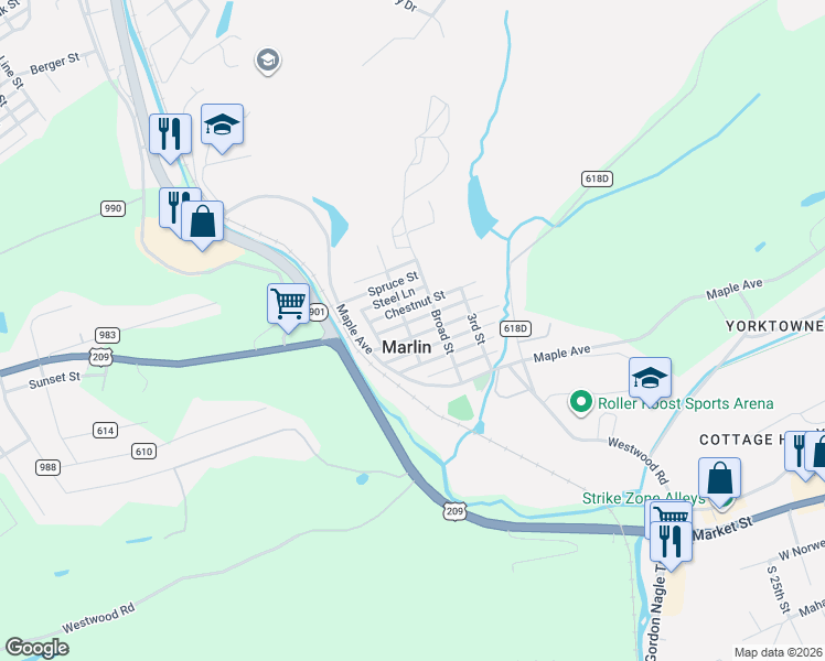 map of restaurants, bars, coffee shops, grocery stores, and more near in Marlin