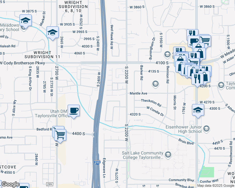 map of restaurants, bars, coffee shops, grocery stores, and more near 2262 West 4240 South in Salt Lake City