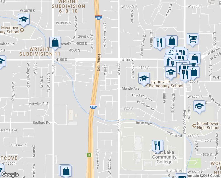 map of restaurants, bars, coffee shops, grocery stores, and more near 2262 West 4240 South in Salt Lake City