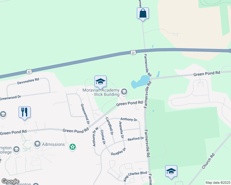 map of restaurants, bars, coffee shops, grocery stores, and more near 4313 Green Pond Road in Bethlehem