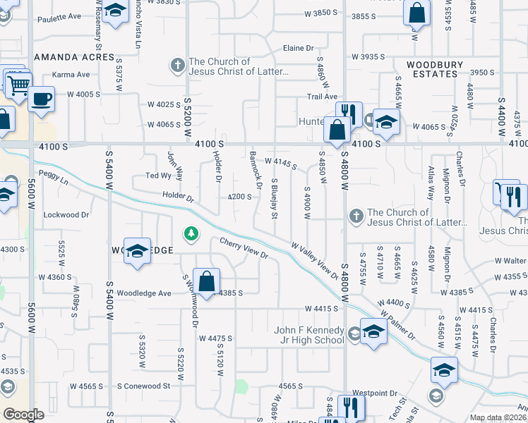 map of restaurants, bars, coffee shops, grocery stores, and more near 5014 West 4235 South in West Valley City