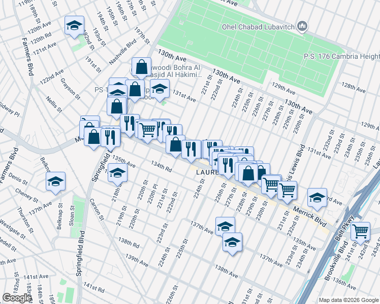 map of restaurants, bars, coffee shops, grocery stores, and more near in Queens