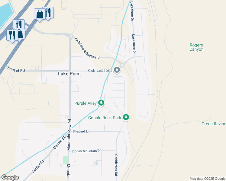 map of restaurants, bars, coffee shops, grocery stores, and more near 8255 North Cobblerock Road in Lake Point