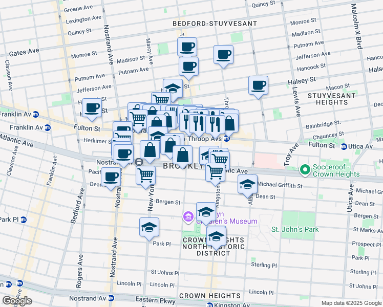 map of restaurants, bars, coffee shops, grocery stores, and more near in Brooklyn