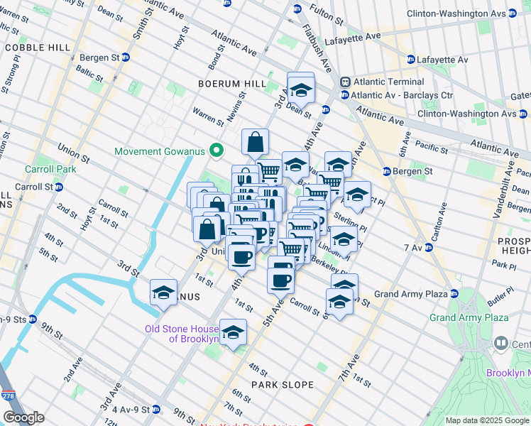 map of restaurants, bars, coffee shops, grocery stores, and more near 182 4th Avenue in Brooklyn