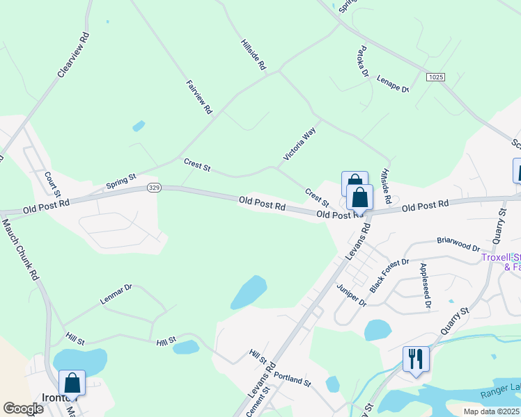 map of restaurants, bars, coffee shops, grocery stores, and more near 2466 Old Post Road in Coplay