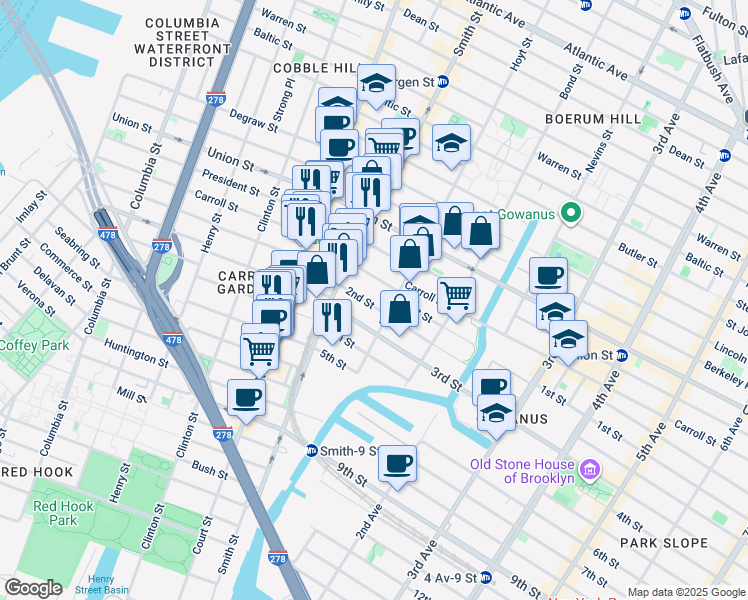 map of restaurants, bars, coffee shops, grocery stores, and more near 35 2nd Street in Brooklyn
