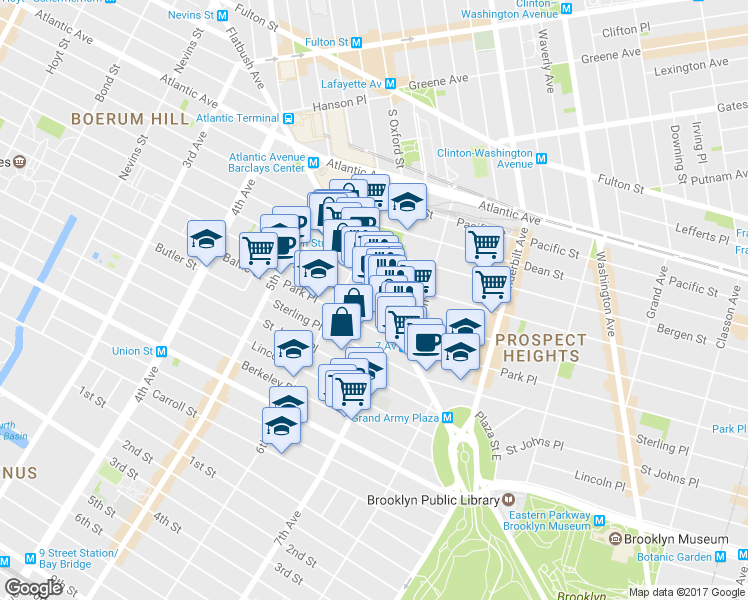 map of restaurants, bars, coffee shops, grocery stores, and more near 276 Flatbush Avenue in Brooklyn