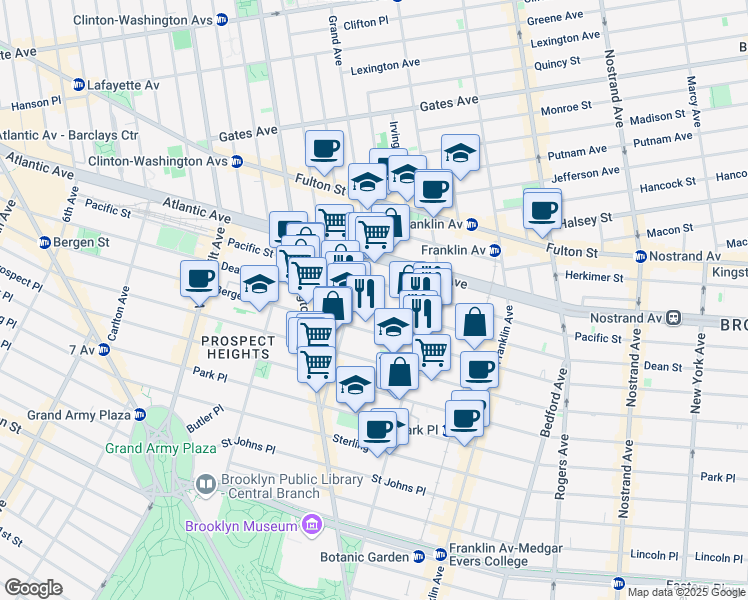 map of restaurants, bars, coffee shops, grocery stores, and more near 892 Dean Street in Brooklyn