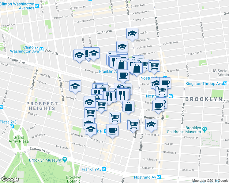 map of restaurants, bars, coffee shops, grocery stores, and more near 1102 Atlantic Avenue in Brooklyn