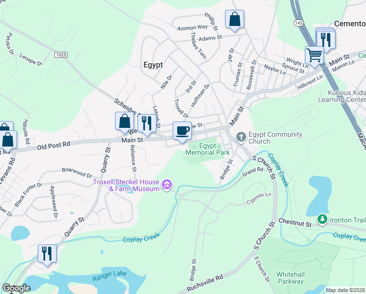 map of restaurants, bars, coffee shops, grocery stores, and more near 4102 Lee Street in Lehigh County