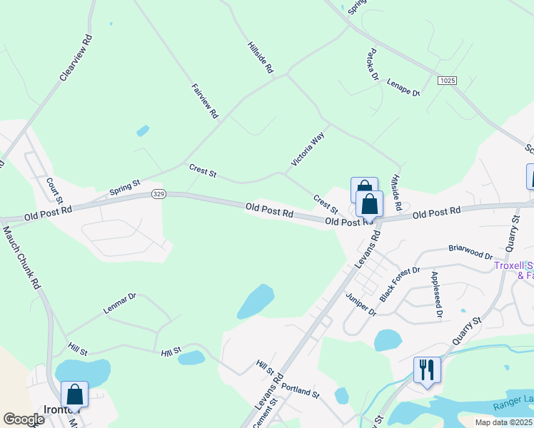map of restaurants, bars, coffee shops, grocery stores, and more near 2466 Old Post Road in Coplay