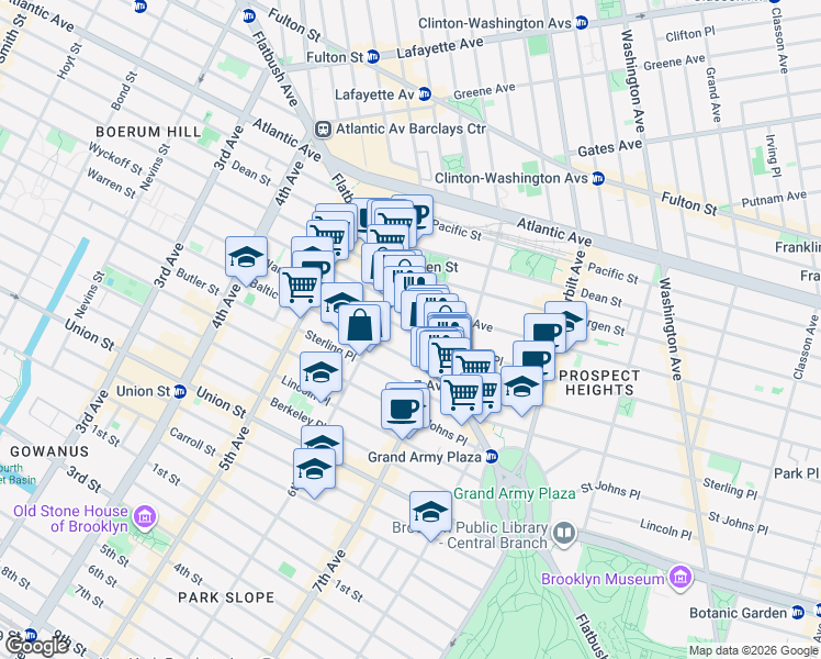 map of restaurants, bars, coffee shops, grocery stores, and more near 114 Prospect Place in Brooklyn